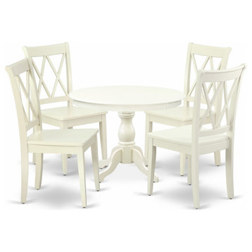 5 Pc Kitchen Dining Set, Linen White Breakfast Table, 4 Chairs, Double X-Back