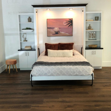 Custom Built Vertical Queen Size Murphy Bed with Side Shelving & Storage