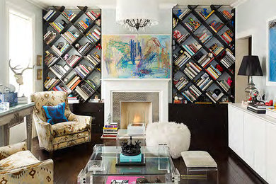 Inspiration for a mid-sized contemporary enclosed bamboo floor living room remodel in New York with gray walls