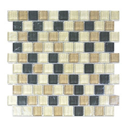 GBM Manufacturing - Geo 11"x12" Textured Glass Square Mosaic Tile,Beige - Mosaic Tile