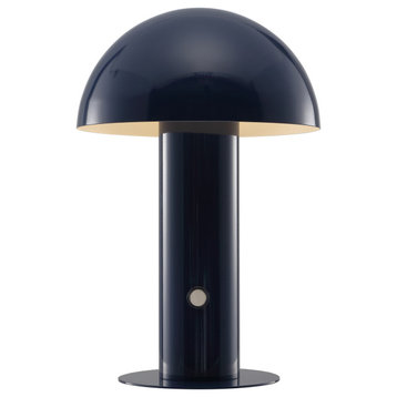 Boletus 10.75" Rechargeable/Cordless Iron LED Mushroom Table Lamp, Navy
