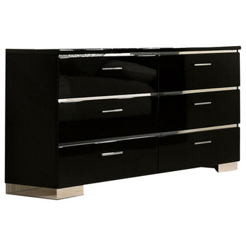 Metal and Wood Dresser with 6 Drawers, Black
