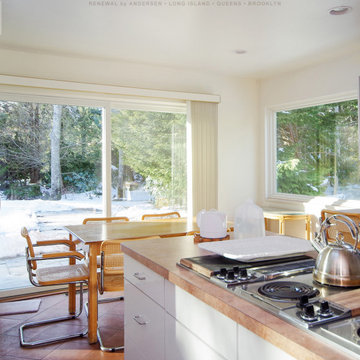 New Patio Door and Window in Pretty Eat-In Kitchen - Renewal by Andersen Long Is