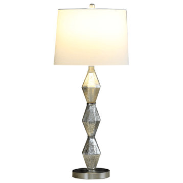 30" Brushed Silver Geo Glass Table Lamp With White Shade
