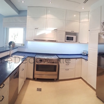 Modern off white with blue kitchen