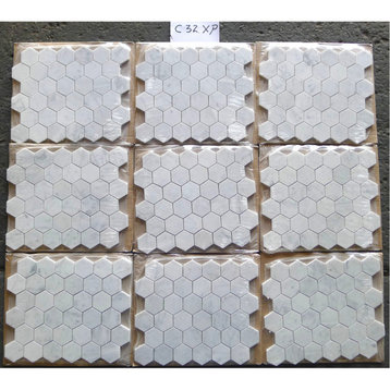 Carrara Marble Carrera White Venato 2" Hexagon Mosaic Tile Polished, 1 sheet