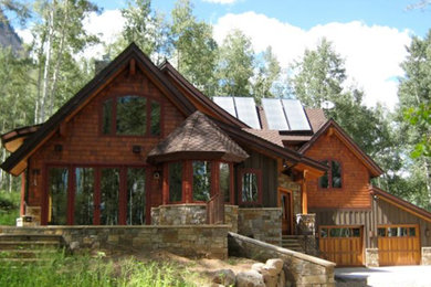 Inspiration for a rustic house exterior remodel in Albuquerque