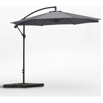 WestinTrends 10' Outdoor Patio Cantilever Hanging Umbrella Shade Cover w/ Base, Gray