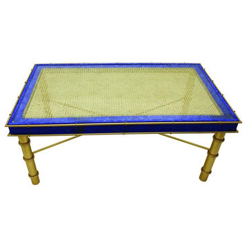 Lapis Sapphire Blue Long Gold Coffee Table Art Deco Bamboo Vintage Style
