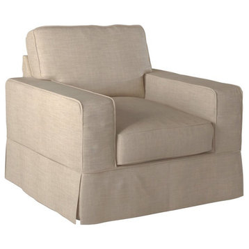 Sunset Trading Americana Box Cushion Fabric Slipcovered Chair in Linen Gray