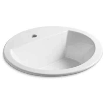Kohler Bryant Round Drop-In Bathroom Sink with Single Faucet Hole, White
