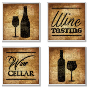4-Piece Wine Cellar and Tasting Typography Plaques