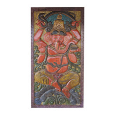 Mogulinterior - Consigned Vintage Carved Sarp(snake) Ganapati Panel  Barn Door Zen Yoga Decor - Wall Accents