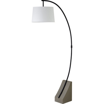 Weymouth Iron Matte Black Floor Lamp With Concrete Base and Off-White Shade