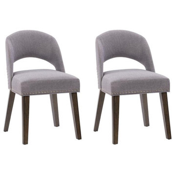 Atlin Designs Fabric Dining Chair with Wood Legs in Gray (Set of 2)