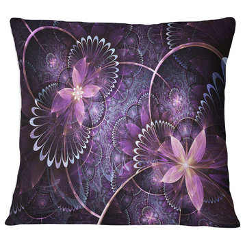 Fractal Flower Soft Purple Digital Art Flower Throw Pillow, 18"x18"