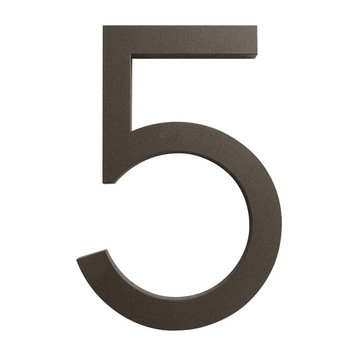 Modern Font House Number, Bronze, 6", Number 5, Modern Font