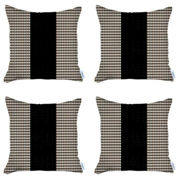 Set of 4 Tan Houndstooth Pillow Covers