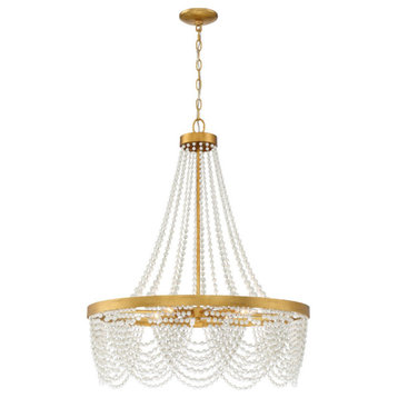 Fiona 4 Light Antique Gold Chandelier with White Beads