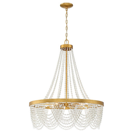 Fiona 4 Light Antique Gold Chandelier with White Beads