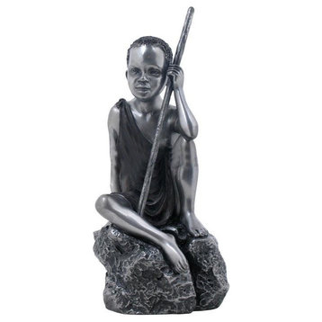 Maasai Kid Sitting On The Rock, Pewter, Ethnic Collectibles, Cold Cast Pewter