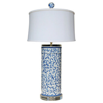 Blue and White Floral Leaf Porcelain Vase Table Lamp 29"