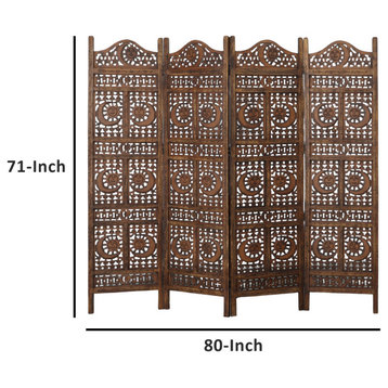 TATEUS  4 Panel Screen Room Divider of Hand Carved Sustainable Solid Wood