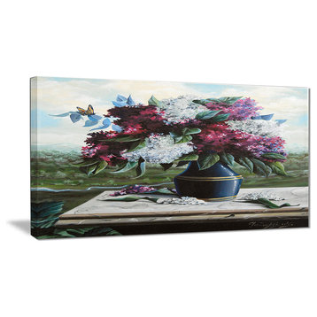 "Lilac in Blue Jug" Floral Digital Art Canvas Print