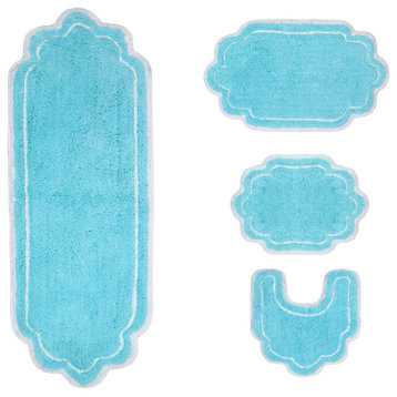 Allure Collection Absorbent Cotton Machine Washable 4-Piece Rug Set, Turquoise