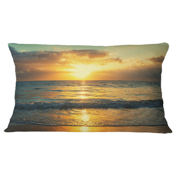 Exotic Water and Sky Sunset Panorama Modern Seashore Throw Pillow, 12"x20"