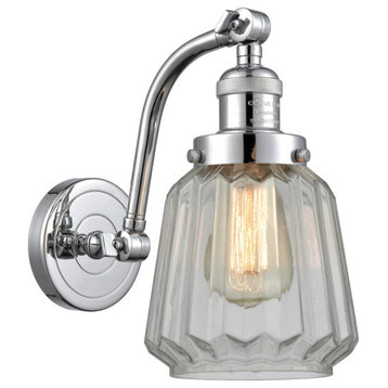 1-Light Dimmable LED Chatham 6" Sconce, Polished Chrome, Glass: Clear