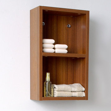 Fresca Black Bathroom Linen Side Cabinet With 2 Open Storage Areas, Teak