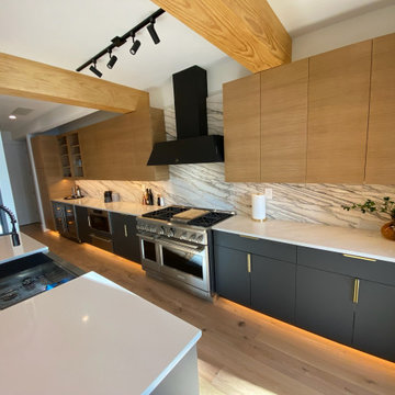 Beautiful Modern Kitchen Space with Full Height Marble Backsplash