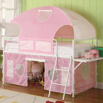 White Metal and Pink Tent Bunk Bed