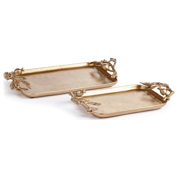 Pomegranate Branch Decorative Trays, Set of 2