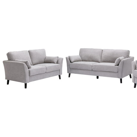 Damian Light Gray Velvet Fabric Sofa Loveseat Living Room Set