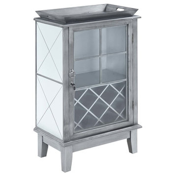 Convenience Concepts Gold Coast Mirrored Bar Cabinet in Antique Silver Metal