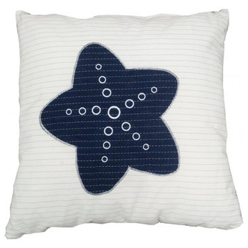 Nautical Blue Star White Square Accent Pillow