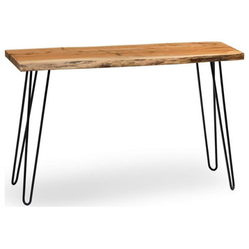 Modern Rustic Console Table, Black Hairpin Legs With Spacious Natural Wooden Top
