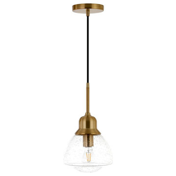 Brooks 8.12 Wide Pendant with Glass Shade in Brass/Seeded
