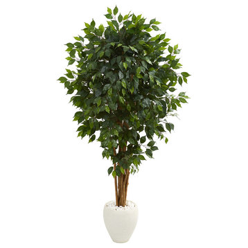 6' Ficus Artificial Tree, White Planter