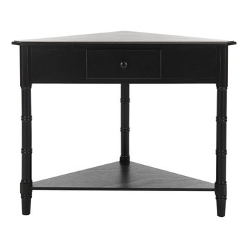 Safavieh Gomez Corner Table With Storage Drawer, Distressed Black