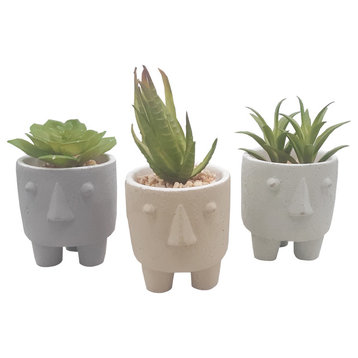 Admired By Nature, MIX Cute Modern Cement Decorative Human Face Planter, Green