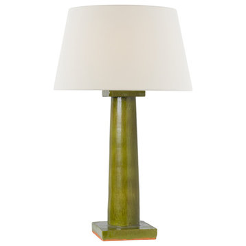 Colonne Large Balustrade Table Lamp in Moss Green with Linen Shade