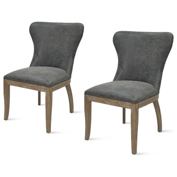 Dorsey Dining Side Chair Drift Wood Legs, Set of 2, Nubuck Charcoal, Faux Leather