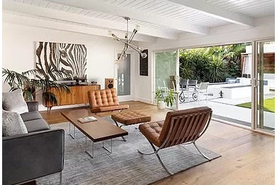 Living room - mid-century modern living room idea in Orange County