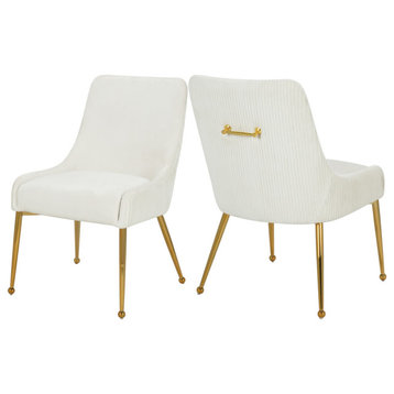 The Cue Dining Chair, Cream and Gold, Pleated Velvet (Set of 2)