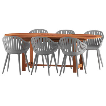Francorchamps Eucalyptus 7 Piece Outdoor Oval Extendable Dining Set, Gray Chairs