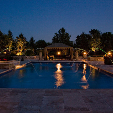 Lake Forest, IL Swimming Pool and Raised Hot Tub with Laminar Fountains