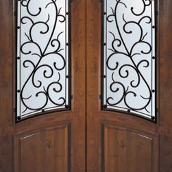 Prehung Double Door 96 Wood Alder Bellagio Square Top Arch Lite - Front Doors